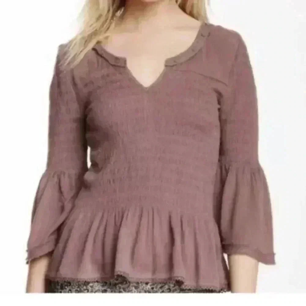 Free People Sugar Magnolia Smocked Blouse Size Xs